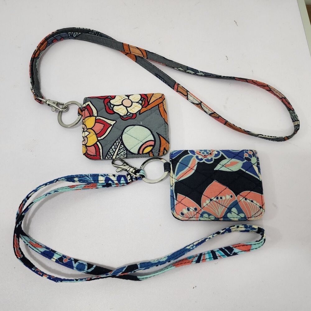 Vera Bradley Zip ID Pouch Breakaway Lanyard Lotus Flower Swirl Tropical Evening